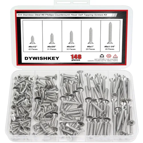Vista 13 de DYWISHKEY Juego de 246 tornillos para madera – #2 x 1/4" 3/8" 1/2" 5/8" 3/4" tamaños surtidos – Kit surtido de tornillos
