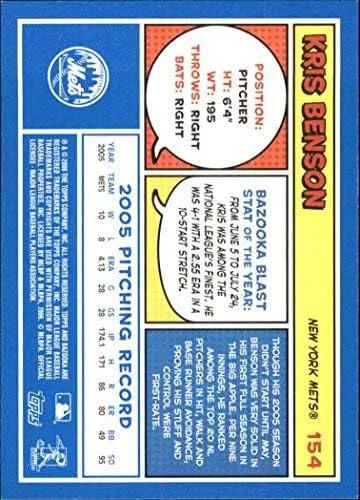 Vista 2 de 2006 Bazooka Blue Fortune #154 Kris Benson MLB Baseball Trading Card