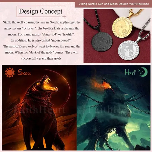 Vista 2 de FaithHeart Collar con colgante de lobo vikingo nórdico para hombres y mujeres, acero inoxidable, chapado en oro de 18 quilates, joyería con embalaje