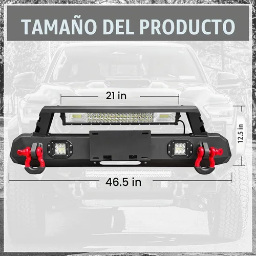 Vista 2 de Juego de parachoques delanteros y traseros compatible con T-acoma de 3ª generación 2016-2023, acero negro texturizado con placa de cabrestante y 7