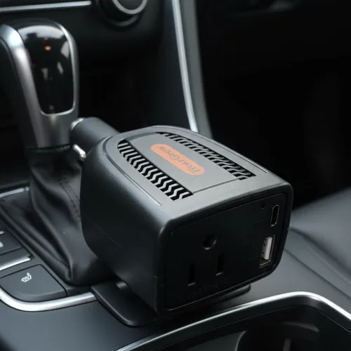 Vista 5 de HearGrow - Inversor de corriente de 100 W para vehículo: adaptador de cargador directo de encendedor de cigarrillos sin ventilador, negro