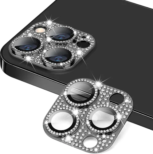 Vista 17 de Protector de lente de cámara para iPhone 13 & iPhone 13 Mini, brillante con diamantes de imitación 3D con purpurina, cubierta de cámara de vidrio