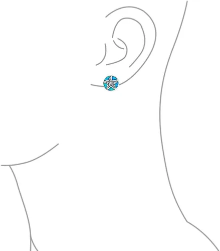 Vista 3 de Large Nautical Hawaiian Tropical Beach Vacation Round Circle Disc Star Fish Blue Inlay Created Opal Starfish Stud Earrings For Women Teens .925