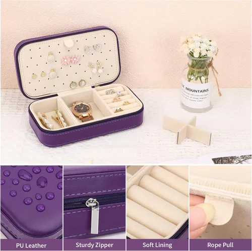 Vista 4 de DesignSter Joyero de viaje, estuche portátil de piel sintética, pequeñas cajas de joyería para regalos, organizador de joyas de viaje para mujeres