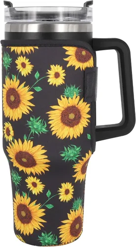 Vista 6 de Fundas aisladas de neopreno reutilizables, idea para vaso de 40 onzas con asa (solo mangas de taza) (China floral abstracta) Reusable Neoprene