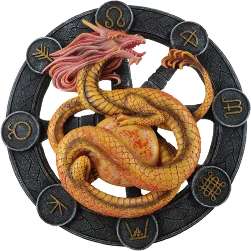 Vista 14 de Ebros Gift Wicca Neo Paganism Sabbats Rueda del Año Fantasía Dragón con símbolos sagrados Decoración de pared Escultura por Anne Stokes Dragons