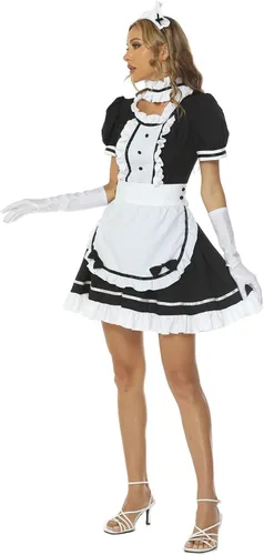Vista 5 de Delantal de sirvienta francesa de anime Lolita, disfraz de cosplay de Halloween
