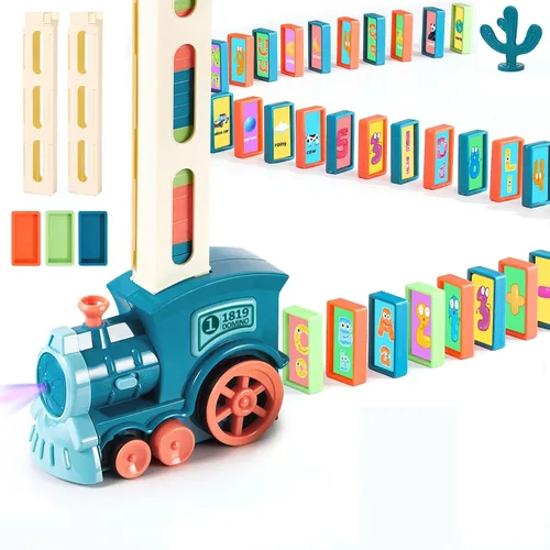 Vista 7 de Juego de 200 juguetes de tren de dominó, juego creativo de construcción y apilamiento automático para niños de más de 3 años, juguetes Montessori