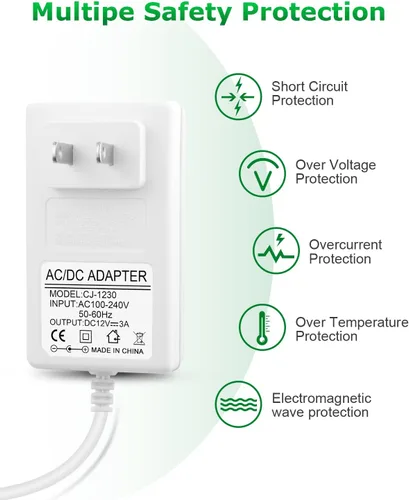 Vista 4 de Adaptador de CA de fuente de alimentación de 12V 3A 36W AC 100V-240V a DC 12V 3A Cable de alimentación