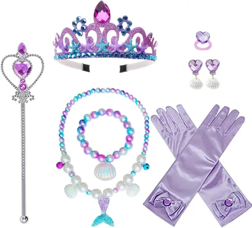 Vista 16 de Disfraz de Miércoles para Niñas Accesorios de Disfraz para Niñas Miércoles Guantes Tiara Corona Collar Varita Aretes Pulsera Anillo Niños Halloween