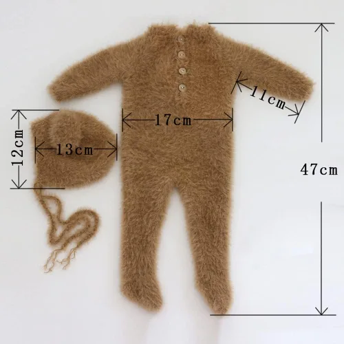 Vista 5 de Vemonllas Accesorios de fotografía para recién nacidos, trajes para niños y niñas, gorro de oso mohair y mameluco con pies, conjunto de disfraz