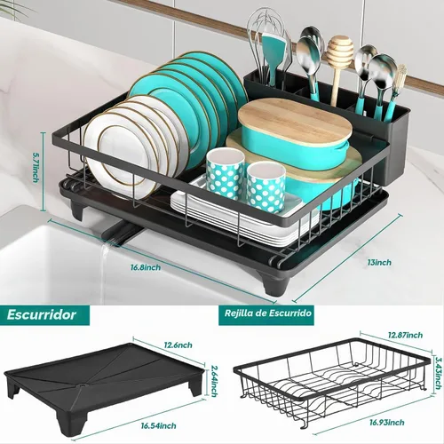 Vista 2 de MERRYBOX Escurridor de platos para encimera de cocina, estante de secado de platos grande mejorado 2025 con soporte para utensilios de 3