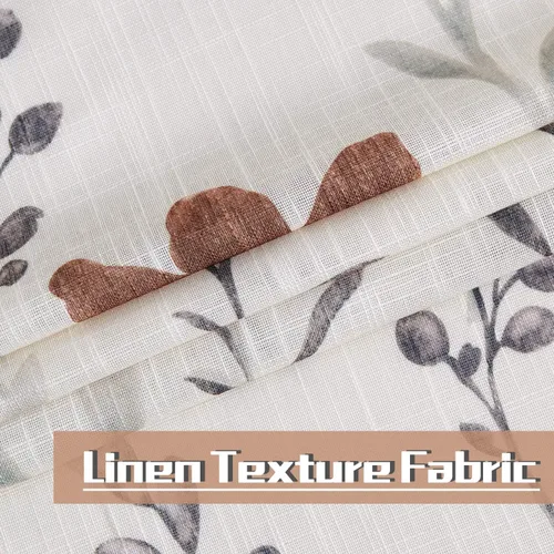 Vista 8 de July Joy Cenefa de Cocina Estampada con Textura de Lino de 18 Pulgadas Diseño Floral de Hojas Estilo Casa de Campo Juego de Paneles de Cortina