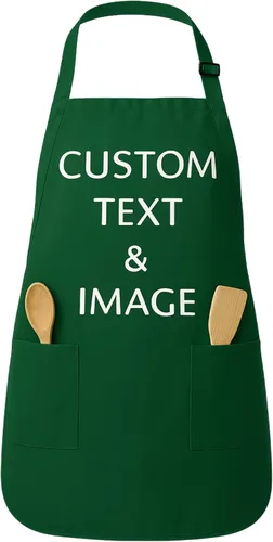Vista 18 de Delantal personalizado con nombre o logotipo personalizado, cuello ajustable, 2 bolsillos, mezcla de algodón de fácil cuidado