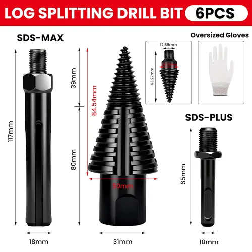 Vista 2 de Juego de 6 brocas divisoras de troncos de leña de alta calidad con diseño desmontable, cono de tornillo de división de madera resistente de 1.97