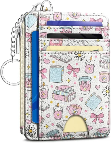 Vista 36 de Kelvoris Tarjetero pequeño para mujer, cartera delgada con bloqueo RFID, llavero con bolsillo para monedas con cremallera, bolsillo frontal