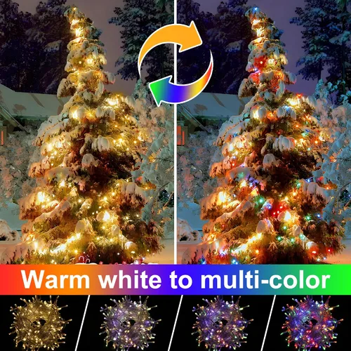 Vista 2 de Luces de Navidad que cambian de color, 98 pies, luces de Navidad para exteriores, 11 modos, impermeables, enchufables, luces parpadeantes