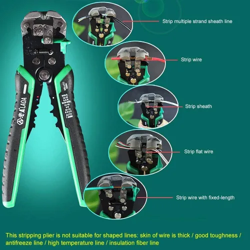 Vista 5 de Herramienta pelacables, pelacables, cortador automático de cables, ajuste de 8 AWG a 26 AWG con resortes, herramientas de pelado de cables