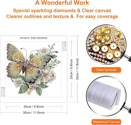 Vista 2 de Stalente Kits de pintura de diamantes para adultos, mariposa, kits de arte de diamantes de forma especial 5D para principiantes, pintura