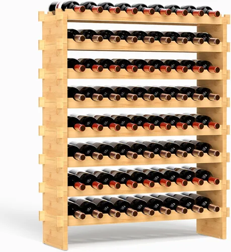 Vista 11 de VASMIA Estante de vino de bambú para 42 botellas, estante de vino de 7 niveles independiente con mesa, estante de almacenamiento de vino para Negro
