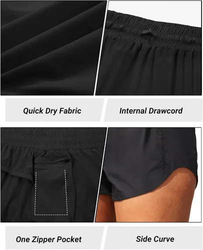 Vista 3 de Holipick Women's 3'' High Waisted Running Shorts with Zipper Pocket Athletic Quick Dry Workout Shorts with Mesh Liner