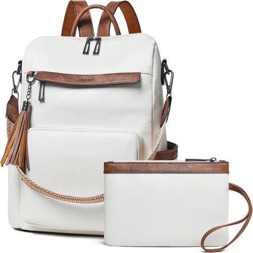 Vista 27 de Shrrie - Mochila vegana de cuero para laptop de 14 pulgadas para mujer, mochila de trabajo, mochila de moda, mochila de viaje, bolso para negocios