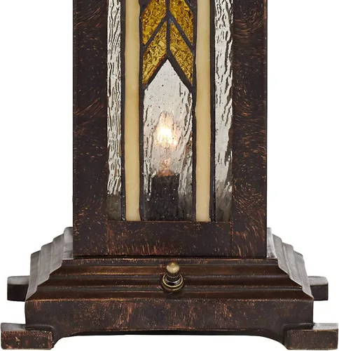 Vista 5 de Franklin Iron Works Drake Mission Collection 25 1/2" de alto, lámpara de mesa estilo Tiffany de estilo granja rústico sudoccidental, luz nocturna