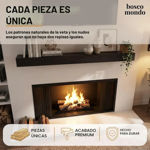 Vista 4 de BoscoMondo Estante de Repisa de Chimenea de Madera Maciza, Repisa Flotante para Sala de Estar, Repisa de Chimenea de Madera Rústica Estilo Granja