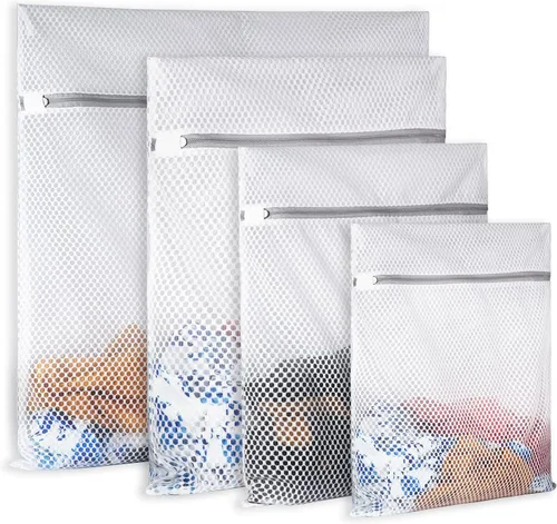 Vista 14 de SUERIV 3 Piezas Bolsas de Lavandería Duraderas de Malla de Panal para Ropa Delicada, Tela de Red de 3.69 oz/yd², Duradera y Reutilizable, Bolsa