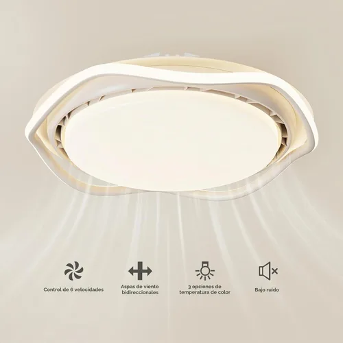 Vista 2 de Ventilador de techo cerrado sin aspas con luz y control remoto, tres niveles de iluminación ajustables, blanco, adecuado para sala de estudio