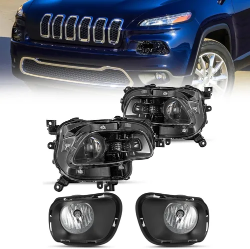 Vista 19 de JSBOYAT Compatible con 2014-2018 Jeep Cherokee Luz LED DRL de estacionamiento Señal de giro estilo OE Faros LED DRL cromados para parachoques Señal