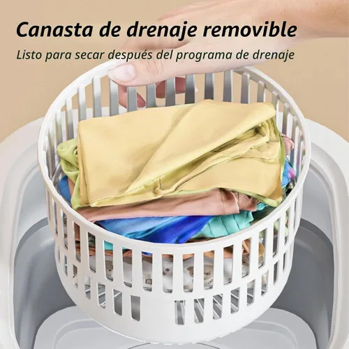 Vista 7 de Lavadora portátil de 10 litros con secadora giratoria plegable para ropa de bebé, ropa interior compacta, viajes, caravana, camping, dormitorio, Gris