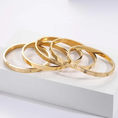 Vista 5 de 18K Gold Plated Love Friendship Bracelet with Cubic Zirconia Stones Bangle Cuff Best Gifts with Crystal for Mother's Day Valentine's Day Wedding