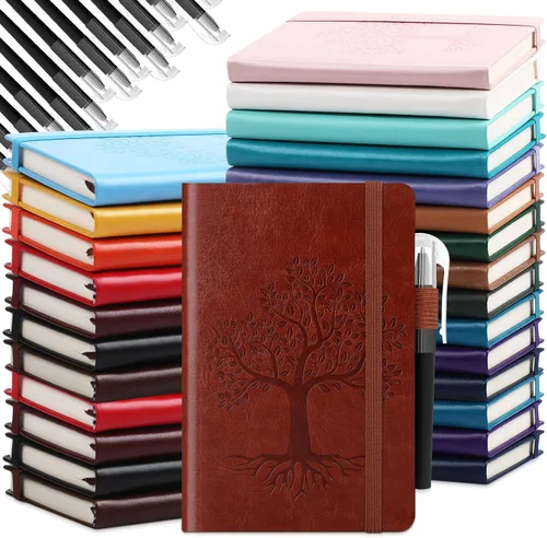 Vista 11 de Estune Tree Cuadernos Pequeños de Cuero con Soporte para Bolígrafo, Cuadernos de Bolsillo de Tapa Dura, Cuadernos Temáticos Bonitos con Rayas