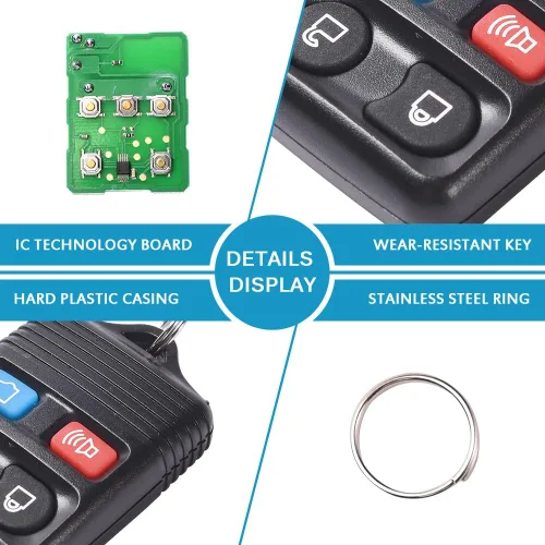 Vista 4 de MICTUNING Control remoto de entrada sin llave: llavero de automóvil de 4 botones de repuesto para Ford, Lincoln, Mercury, Mazda, Mustang Explorer