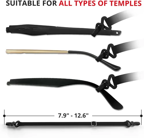 Vista 4 de X-Protector Correa para Gafas - 4 PCS, Negro - Correa para Gafas de Sol con Soporte Universal para Gafas - Correas Ajustables para Anteojos