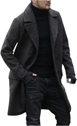 Vista 2 de Men's Winter Coat Jacket Fashion Handsome Long Wool Overcoats Comfortable Warm Soft Coat Mens Sweaters Distressed