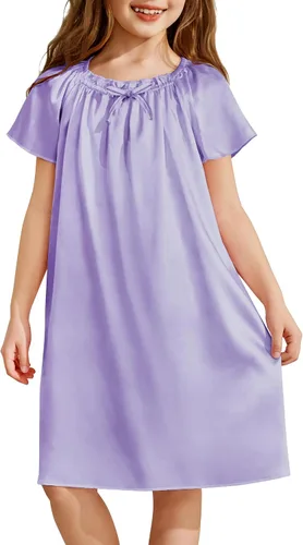 Vista 7 de Arshiner Camisones de seda de satén para niñas, pijama de manga corta, ropa de dormir suave de princesa