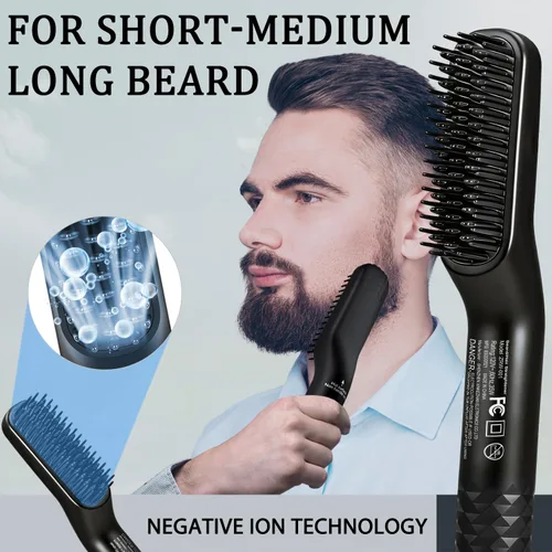 Vista 4 de Alisador de barba para hombres, cepillo térmico de alta calidad con función antiquemaduras, peine alisador de barba, regalo único para el día
