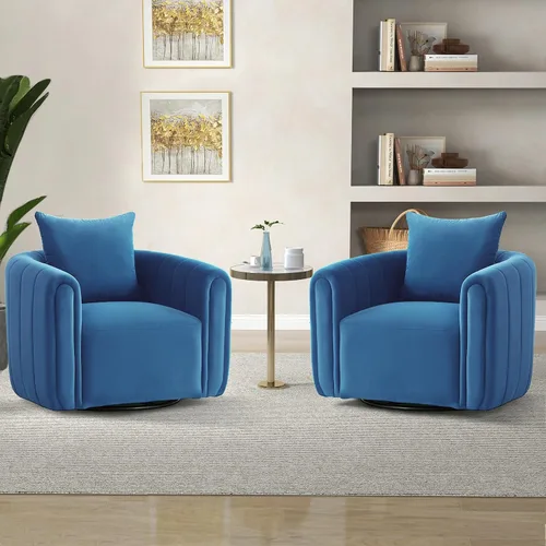 Vista 14 de ANJ Silla giratoria decorativa, silla de barril de terciopelo para sala de estar, cómodo sillón moderno, completamente montado (beige)