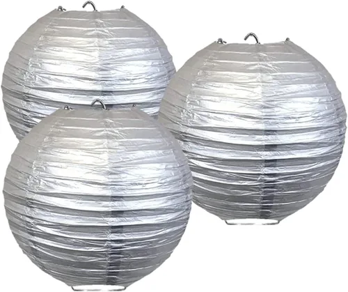 Vista 12 de Paquete de 3 linternas redondas de papel para decoración de boda y fiesta de cumpleaños (azul bebé, 4 pulgadas/3.9 in)
