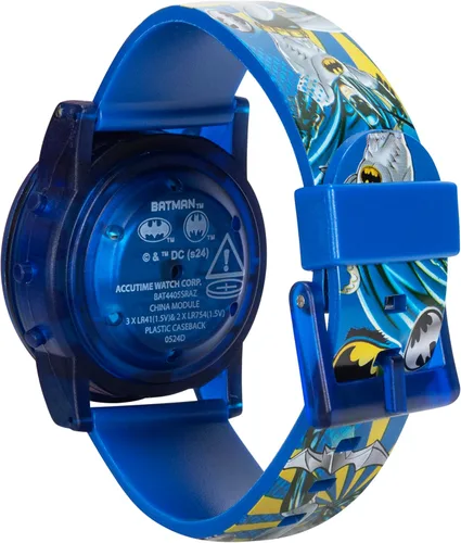 Vista 7 de Accutime Batman DC Comics - Reloj digital para niños, luces LCD intermitentes, apertura abatible, reloj musical, banda de plástico azul, Logo Cara