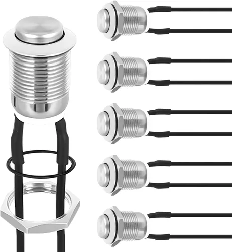 Vista 14 de Nilight Interruptor de botón de 0.472 in, 5 unidades con arnés precableado de acero inoxidable de 12 V 24 V, bloqueo automático, interruptores 5