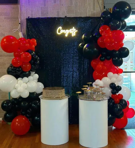 Vista 3 de Kit de arco de globos rojos, negros y blancos de ADOINBY, kit de guirnalda de globos con estrellas, 140 piezas, globos de diferentes tamaños