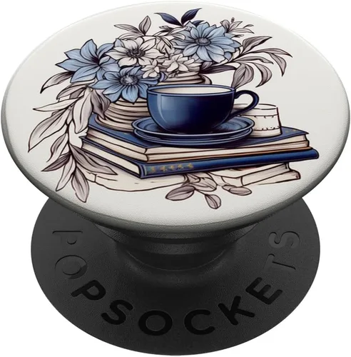 Vista 6 de Books Are My Therapy Lover Librarian Line Art Floral PopSockets MagSafe PopGrip para iPhone