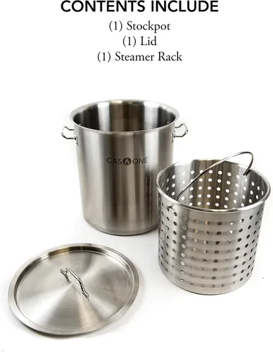 Vista 5 de Gas One Olla de 32 cuartos de galón – Multiuso – Parte inferior de tres capas de acero inoxidable con olla multiusos para freidora de vapor y cesta