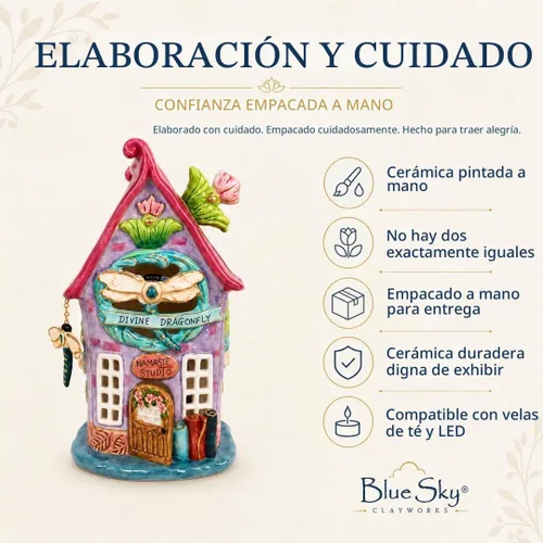 Vista 5 de Blue Sky Ceramics - Vela de cerámica con diseño de libélula divina, azul, (20500)