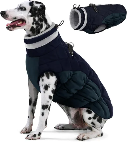 Vista 11 de AOFITEE Abrigo para perro, chaquetas cálidas para perros pequeños, abrigo de invierno para perros con arnés integrado, chaqueta de invierno