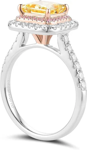 Vista 3 de DovEggs Anillo de compromiso de plata de ley PT950 con estampado de diamantes de imitación para mujer, 2 quilates, 0.276 x 0.276 in, amarillo
