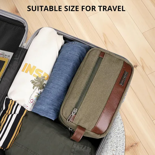 Vista 6 de WITZMAN Neceser de lona para hombre, organizador de kit de Dopp colgante, resistente al agua, bolsa de artículos de tocador de viaje, bolsa de baño